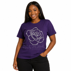 T-shirt unisexe Cosh International à manches courtes, imprimé roses et strass violets, coupe classique, en jersey de coton, col rond, pour usage décontracté - Product Image 3