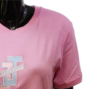 Camiseta Rosa de Manga Corta para Mujer, Cuello Redondo, Informal, de Algodón, Suave, Transpirable, Cómoda para Uso Diario - Product Image 3