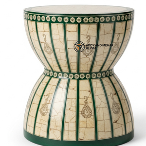 Round Green Bone Inlay Side Table – Handmade Statement Piece Luxury Green Bone Inlay End Table – Traditional Floral Pattern - Product Image 5