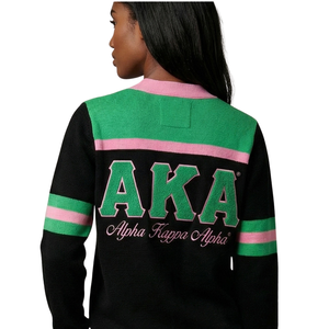 AKA 1908 Cardigan long femme noir et rose d'hiver, anti-rides, en tricot boutonné, avec broderie chenille, pour tenue de sororité grecque - Product Image 4