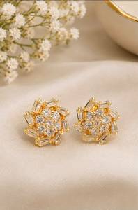 Boucles d'oreilles clous en alliage Tishya plaqué or avec diamants, style ethnique, unisexe, bijoux de mariage et cadeaux - Product Image 3