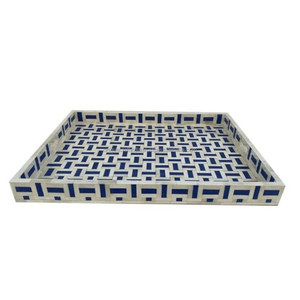 Plateau en bois artisanal à motif damier avec finition en incrustation d'os et poignées en laiton pour la décoration moderne de la salle à manger et de la maison - Product Image 4