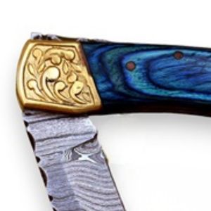Cuchillos Plegables Premium con Hoja de Acero con Patrón de Damasco, Mango Decorativo de Madera y Funda de Cuero para Caza y Camping al Aire Libre - Product Image 4