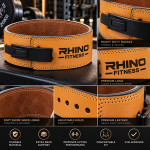 RHINO FITNESS Leather Weightlifting <b>Belt</b> <b>Tan</b> Adjustable Wrap-Around Lumbar Support Waist Cincher with Basic Protection - Product Image 3