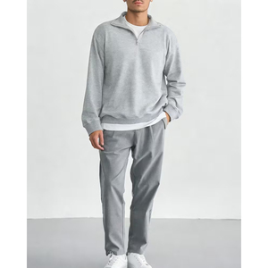 Men's Streetwear Half Zip Pullover Oversized <b>Mock</b> <b>Neck</b> Sweatshirt Plain Cotton Custom Logo Winter Fleece <b>Top</b> - Product Image 2