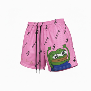 Custom Logo Double <b>Layer</b> Mesh Shorts 100% Polyester Silk Screen Printed Solid High Street Style Breathable Summer Shorts - Product Image 4