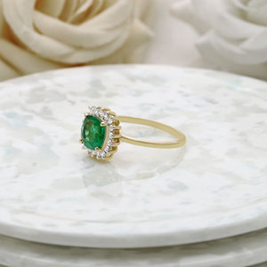 14K Solid Yellow Gold <b>Cushion</b> Emerald Diamond Halo Engagement <b>Ring</b> Fine Jewelry Wholesale Custom Genuine Gemstone <b>Ring</b> For Women - Product Image 4