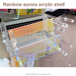 Estante de exhibición de joyería acrílico de 3 niveles con efecto arcoíris aurora, organizador de escritorio moderno para decoración del hogar, ligero y de fácil montaje - Product Image 5