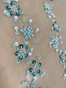 2023ร้อนขายออกแบบหรูหราเจ้าสาวทองคริสตัลเลื่อมลูกปัดผ้าชุดแต่งงานลูกไม้ผ้าผู้ผลิตผ้าทำด้วยมือ - Product Image 3