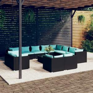 Conjunto de Muebles de Jardín Negros con Cojines Azul Agua - Product Image 1