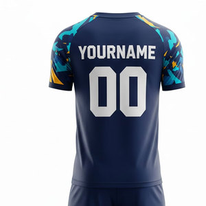 Conjunto de Camiseta de Fútbol Sublimada Personalizada, Cuello en V, Manga Corta, Estampado Geométrico, Absorbe la Humedad, 100% Poliéster, Unisex para Adultos - Product Image 3
