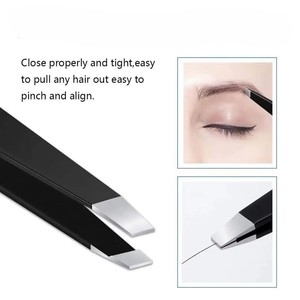 Pinzas Profesionales de Acero Inoxidable para Cejas y Pestañas, Inclinadas, Negras, con Características de Seguridad, Puntiagudas para Extensiones de Pestañas Encarnadas - Product Image 2