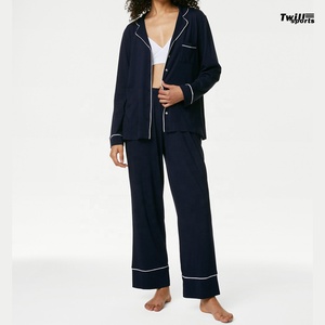 Pyjama d'été personnalisé OEM pour femme, style sportif, 100 % coton molletonné, écologique, séchage rapide, manches longues, ensemble uni - Product Image 4