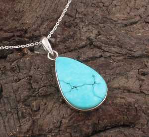 Colgante de turquesa natural en forma de lágrima, hecho a mano, plata de ley, joyería bohemia, collar con piedra preciosa, regalo para mujer - Product Image 2