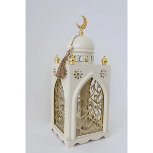 top seller Rectangular Resin <b>Lantern</b> With <b>Gold</b> Crescent Moon Top Die Cutting Islamic Pattern Home Decoration <b>gold</b> metal <b>lantern</b> - Product Image 1
