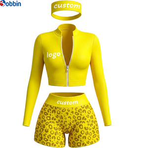 Conjuntos Deportivos Cortos de Verano Estilo Hip Hop para Mujer, 2 Piezas, Chaqueta con Cremallera y Pantalones Cortos, 100% Algodón, Transpirable, de Secado Rápido, Ecológico, Mangas Largas - Product Image 4