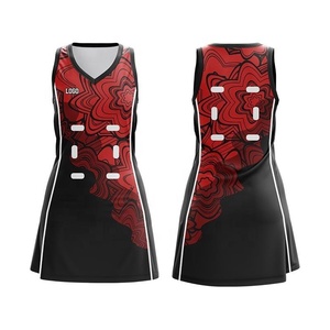 Robe de netball personnalisée 100% polyester rouge et noir, design par sublimation, respirante, taille adulte unisexe avec espace pour logo, style indigène - Product Image 6