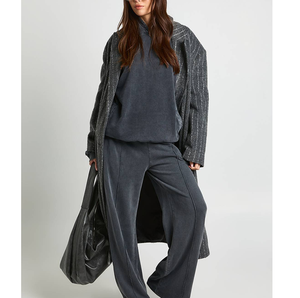 Conjunto de Sudadera con Capucha y Pantalones de Chándal de Felpa Francesa de Alto Gramaje para Mujer, Estilo Urbano, Liso, con Bordado Personalizado OEM - Product Image 1