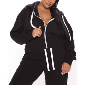 Design Sportswear Gym Running Training OEM Wear Women's Cotton Zipper Tracksuit 2 Piece <b>Set</b> Joggers Hoodie Winte Cotton - Product Image 3