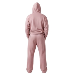 <b>Pink</b> Hooded <b>Tracksuit</b> Set 100% Cotton Lightweight Casual Loose Fit Full Length With Ripped Details For Women Autumn Wear - Product Image 3