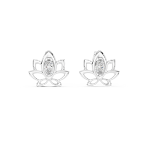CELESTIAL LOTUS LAB GROWN DIAMOND STUDS SET IN 18KT SOLID WHITE GOLD FOR ENGAGEMENT WEDDING PARTY VALENTINE <b>GIFTING</b> DAILY USE - Product Image 1