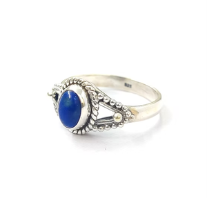 Natural Oval <b>Lapis</b> <b>Lazuli</b> <b>Ring</b> Genuine 925 Sterling Silver Textured Border Vintage Style Boho Statement Gift - Product Image 3