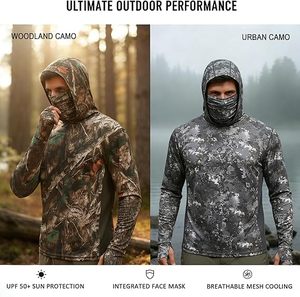 Men's <b>Camo</b> Hoodie Hunting Shirts with Separate Mask UPF 50+ Long Sleeve Fishing Sweatshirt Camp - Product Image 3