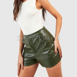 Shorts en cuir PU respirant taille haute sexy pour femme, grande taille, imperméables, coupe skinny, pour le printemps, MOQ 2 pièces - Product Image 4