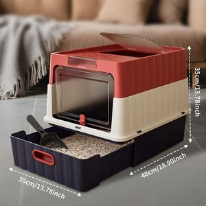 Lettiera Moderna Rossa per Gatti, Grande, Facile da Pulire, con Cassetto Semplice, Design Ergonomico, in PP, Non Occupa Spazio, per Cani e Gatti - Product Image 4
