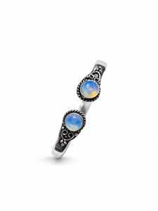 Jewelry Town Designer Opalite Two Stone Bezel Set Adjustable <b>Cuff</b> <b>Bracelet</b> Handmade Brass Gold/<b>Silver</b> Plated Unisex Classic Gift - Product Image 1