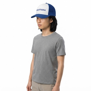 Casquette de baseball pour homme, blanche et bleue, style trucker, avec logo brodé personnalisé, dos en mesh, fermeture snapback, réglable - Product Image 2