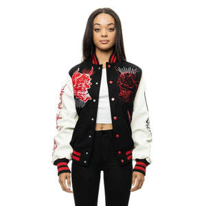 Veste bomber varsity courte en similicuir avec manches en chenille brodée, style baseball, unisexe, streetwear haut de gamme, mode hiver - Product Image 5