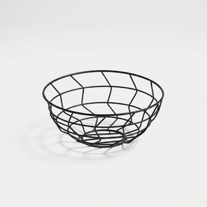 Corbeille à fruits en métal noir pour comptoir de cuisine, bol à fruits géométrique en fil métallique et organiseur de cuisine minimaliste pour table décorative - Product Image 1
