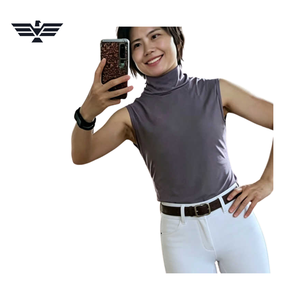 Women Sleeveless Knitted High <b>Neck</b> Solid Color Riding <b>Top</b> Breathable Spandex Polyester Pullover Shirt - Product Image 4