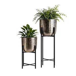 Juego de 2 Macetas Metálicas con Soporte para Hogar, Jardín, Interior, Sala de Estar, Balcón, Soporte Decorativo para Macetas - Product Image 1
