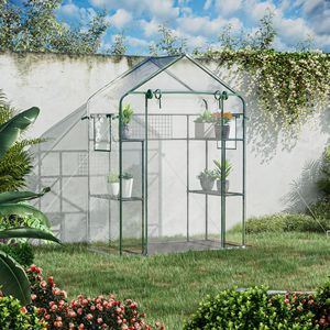 Mini serre portable d'extérieur à 3 niveaux et 6 étagères avec porte et fenêtres en maille, petite serre de jardin et treillis - Product Image 6