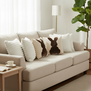 SOGA 6PC 45cm Pillowcases 2 Brown Bunny Silhouette and 4 Elegant White Textured <b>Decorative</b> <b>Pillow</b> Covers for Sofa Bedroom - Product Image 2