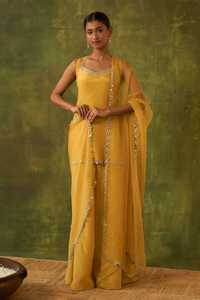 Traje Anarkali de Seda Amarilla con Dupatta Bordada, Ropa Tradicional India para Bodas, para Mujer, Largo hasta el Tobillo, Corte Regular - Product Image 2