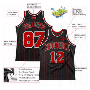 Maillot de basket-ball personnalisé noir et rouge à rayures fines, authentique, uniforme de basket-ball de qualité supérieure, sublimation personnalisée pour l'équipe - Product Image 3