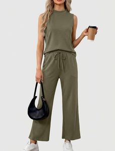 Ladies Sleeveless Tank Top with Elastic Waist Trouser <b>Set</b> Casual Stylish Two Piece Outfit Soft Fabric Lounge Wear Matching <b>Set</b> - Product Image 2