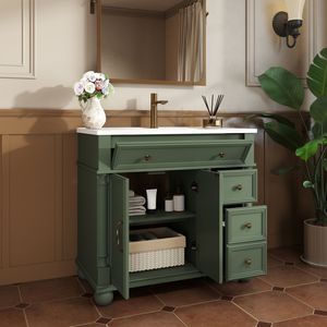 Lavabo de Baño Independiente de Estilo Rústico de Mediados de Siglo de 35.6 Pulgadas con Base de Columna Romana de Estilo Empire y Almacenamiento - Product Image 4
