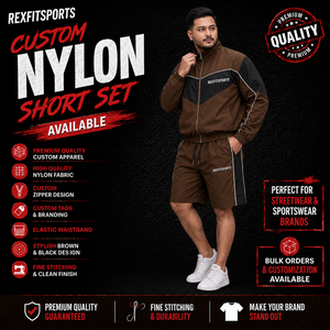 REXFIT SPORTS 2026 Ensemble de survêtement personnalisé pour homme en nylon marron, veste et short, fermeture éclair intégrale, léger, deux pièces, vêtements de sport, streetwear - Product Image 1