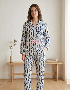 Premium Cotton Handblock Printed Floral Summer Pajama Set for Women Soft Breathable Quick Dry Long Sleeve Shirt and Trouser - Product Image 1