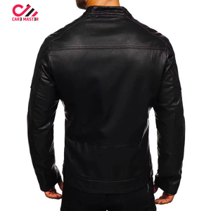 Men's Winter Canvas Leather Jackets with Washed Stand Collar Zipper Closure Sheep Fur Trim Breathable Plus Sized Wholesale - Product Image 4