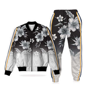 Conjunto Deportivo Unisex con Estampado Floral, Cierre de Cremallera en Manga Larga, Ropa Deportiva Informal, Transpirable, de Poliéster, para Verano - Product Image 1