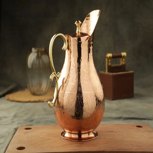 Premium made in India mirror finish <b>copper</b> pitcher with contrasting black <b>handles</b>, available at wholesale prices. - Product Image 5