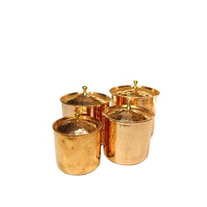 High Quality Solid Copper Hammered Design Food Storage Box <b>Container</b> Set Of 4 Vintage Kitchen Counter Coffee <b>Flour</b> Canisters - Product Image 1