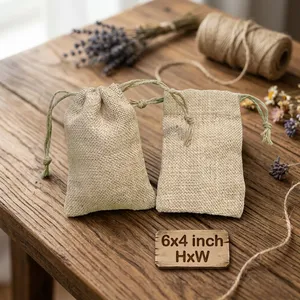 Stylish Jute <b>Drawstring</b> Pouch 6x4 Inch Handmade Natural Fiber Reusable <b>Bag</b> for <b>Small</b> Gifts Accessories Wedding Packaging - Product Image 4