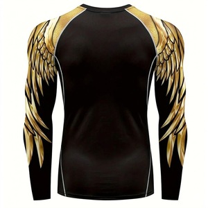 Camiseta de Compresión Premium Gold Wing MMA Rash Guard de Manga Larga Personalizada para Hombre, Ropa Deportiva de Alto Rendimiento - Product Image 3
