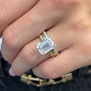 14K <b>Gold</b> Emerald Cut Engagement <b>Ring</b> Bridal <b>Set</b> IGI Certified F VS Lab Grown 2mm Width Bands Custom Fine Jewelry Factory Price - Product Image 1